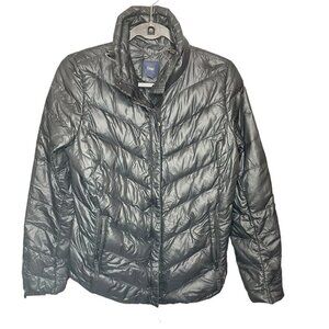 Gap Puffer Jacket Black Lightweight Down Filled Zip & Snap Outdoor Size Small